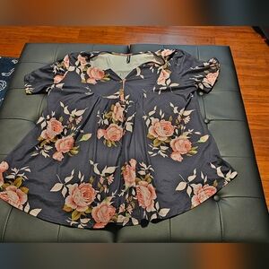 Floral Black Top Womens 2x Euc